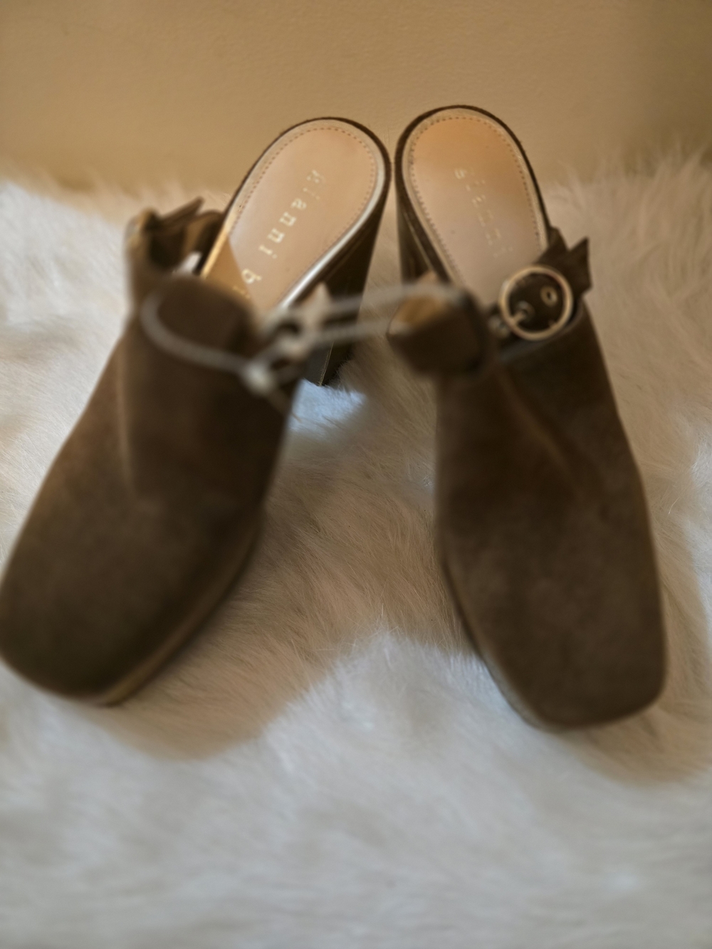 Gianni Bini Olive Suede Mule Heels with Buckle
